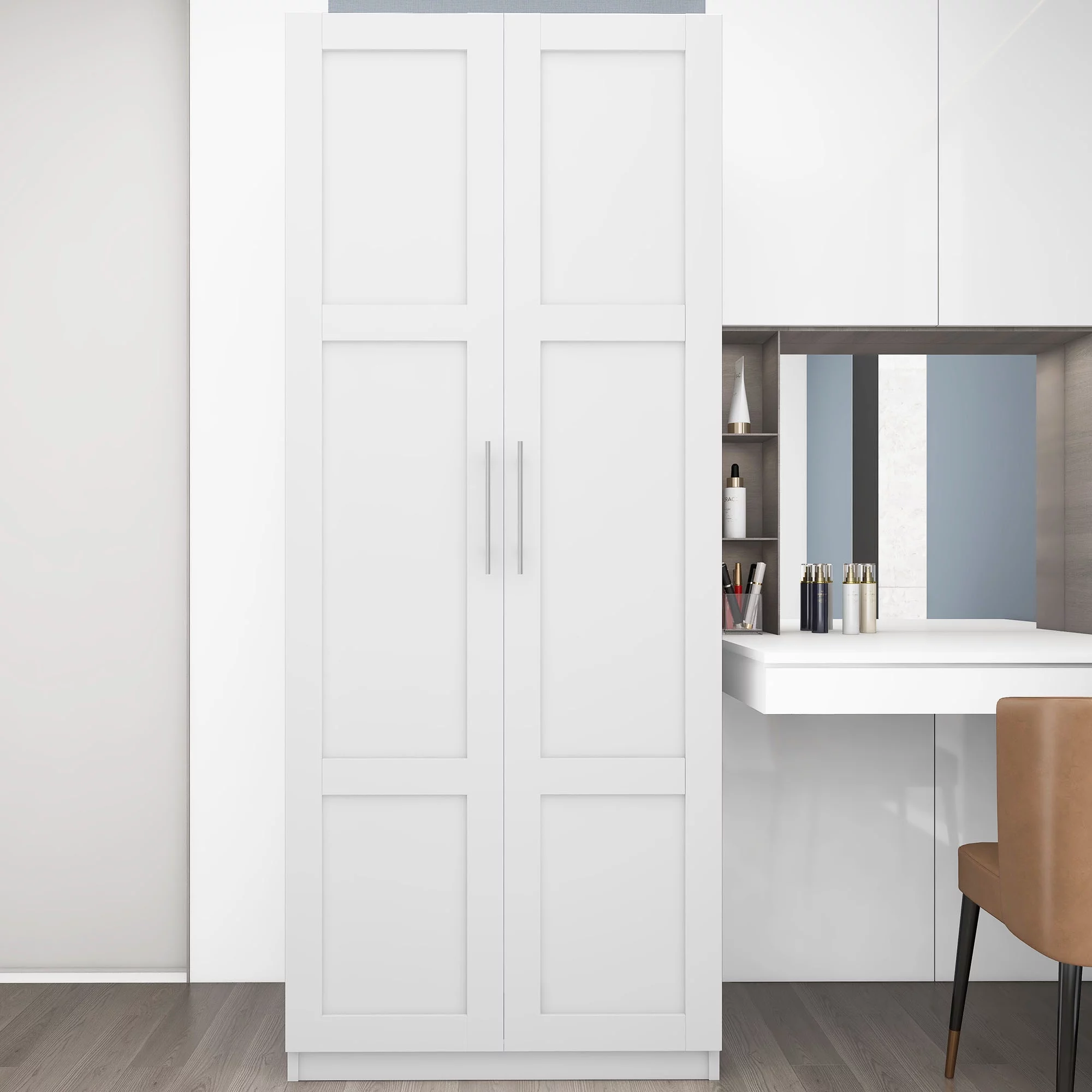 HIUU White Armoire Wardrobe 31 inches,Modern Tall Storage Cabinet for Living Room,Wood Pantry Storage Cabinet with Doors