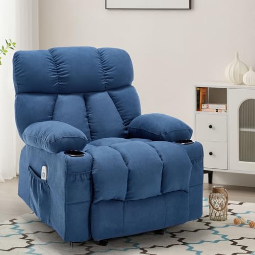 Massage Rocker Recliner Chair with Heat and Vibration Ergonomic Rocking Lounge Chair for Living Room Comfy Overstuffed Recliner with 4 Side Pockets,2 Cup Holders, USB Charge Port, Grey