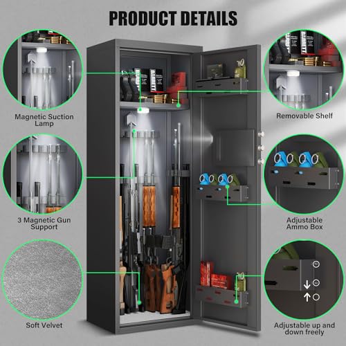 10-12 Digital Rifle Gun Safe, Large Unassembled Gun Safe for Rifles and Pistols with LCD Keypad, Quick Acces Long Gun Safe for Rifes and Shotguns with Dual Alarm System and LED Light