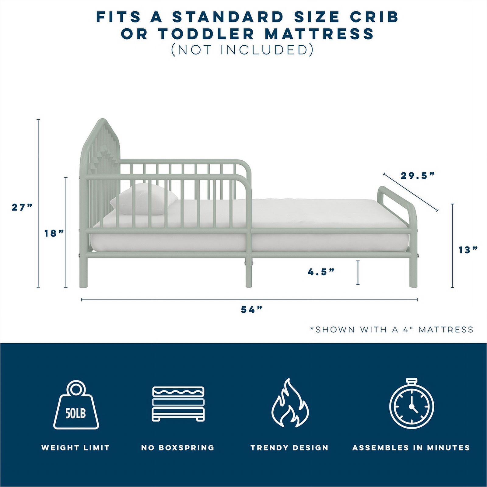 Pemberly Row Modern / Contemporary Metal Toddler Bed in Sage Green