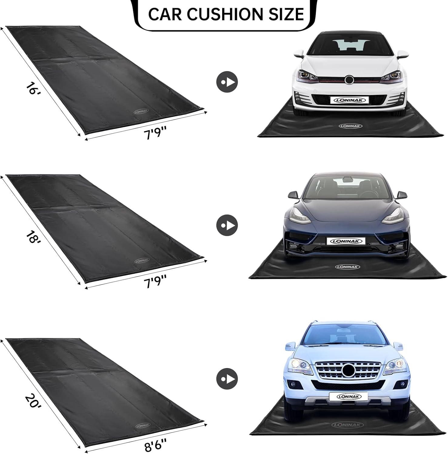 Loninak Garage Floor Mat 8'6"x20' Garage Containment Mat for Winter Garage Floor Protection Mat for All Seasons Garage Water Barrier Snow Melting Mat Large Cars SUVs