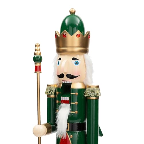 Fun Express 3 Ft. Large Classic Green Wooden Holiday Nutcracker with Scepter, Festive Christmas Decoration