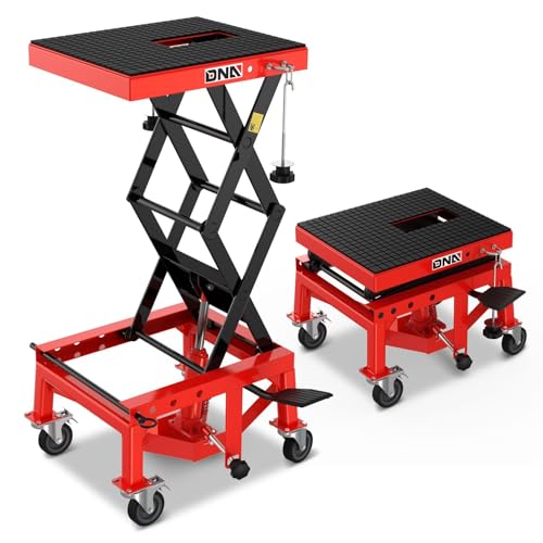 DNA MOTORING Motorcycle Lift Table 1000lbs Capacity Motorcycle Support Stand L 86.2in x W 22in Motorcycle Lift Jack Lifting Range 7.2-30.3in Black TOOLS-00780