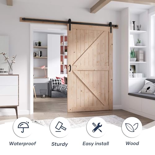 FREDBECK 48in x 80in Sliding Wood Barn Door with 8FT Barn Door Hardware Kit Included K Shape Solid Spruce Panel Sliding Door Double Surfaces Need to Assembly