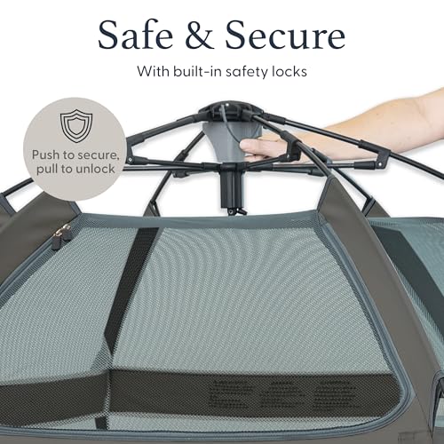 POP 'N GO Baby Playpen - Indoor & Outdoor Playpen for Babies and Toddlers - Baby Beach Tent, Foldable, Portable W/Canopy, Travel Bag, & Mosquito Net - Pop Up Pack and Play Tent (Anchor Grey)