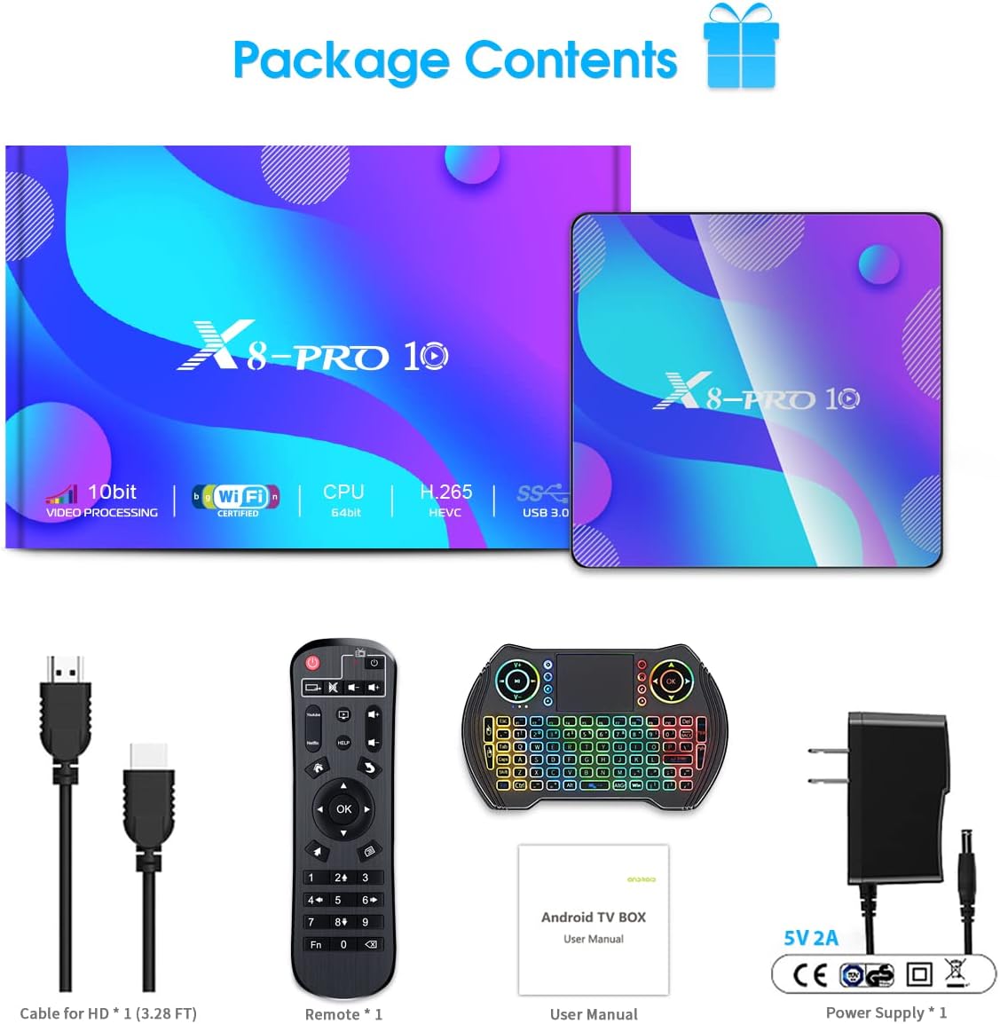 Android TV Box, 2022 Newest Android Box 4GB RAM 64GB ROM RK3318 Quad-Core 64 Bits Dual-WiFi 2.4GHz/5GHz Bluetooth, USB 3.0 3D 4K TV Box Pack of 2