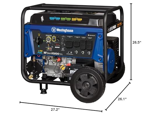 Westinghouse 13500 Peak Watt Tri-Fuel Home Backup Portable Generator, Remote Electric Start, Transfer Switch Ready, Gas, Propane, and Natural Gas Powered