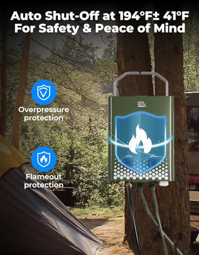KEMIMOTO propane tankless water heater outdoor，1.32Gpm 34000 BTU Camping Portable Water Heater，Easy Installation, Lightweight for Taking，Suitable For Rv/Camping/Cabin