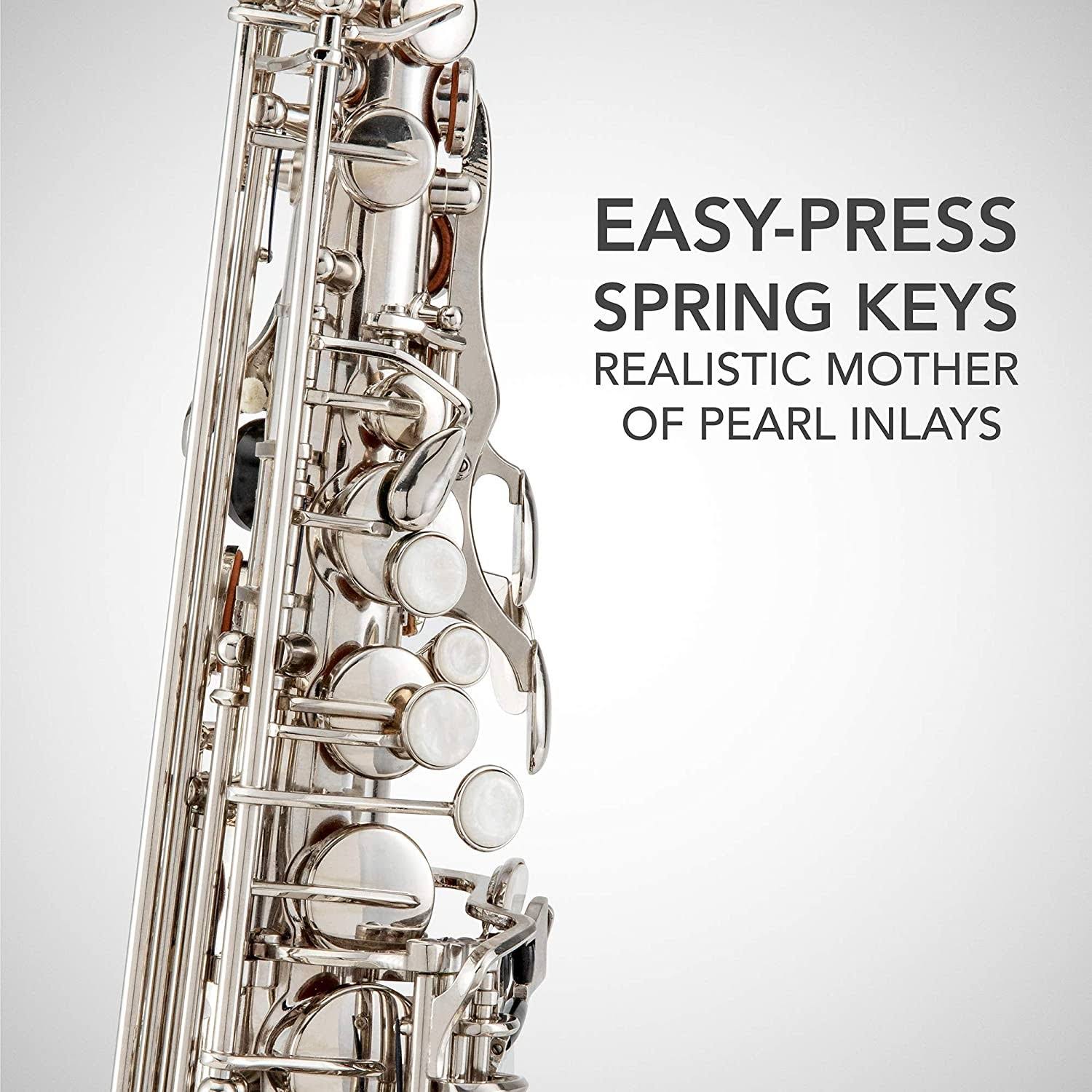 LyxJam Alto Saxophone E Flat Brass Sax Beginners Kit - Nickel - Alto Horns