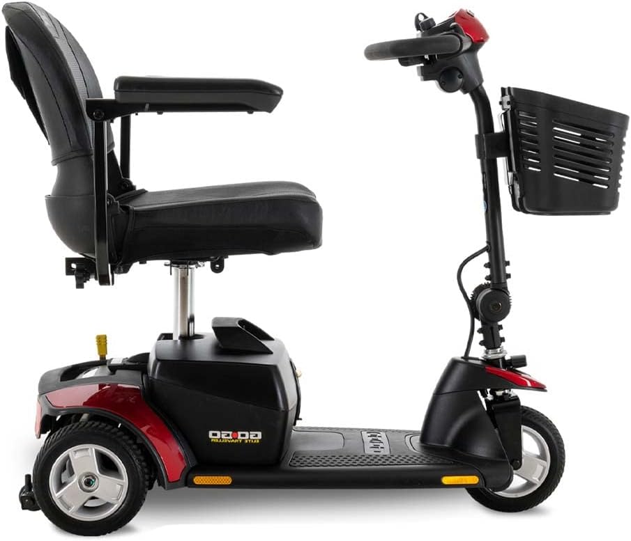 Pride Mobility Go-Go Elite Traveller 3-Wheel SC40E 18AH, Indoor & Outdoor Travel Electric Mobility Scooter w/Red & Blue Shroud Inserts for Adults, 300 lbs. WC, Up to 4 MPH, 10.5 Range Per Charge