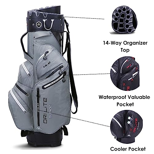 Big Max Dri Lite Silencio 2 - Waterproof Golf Cart Bag with Protective 14 Way Golf Club Divider Organizer Top, Water-Proof Zipper Pockets and Integrated Cooler Bag for Beverages