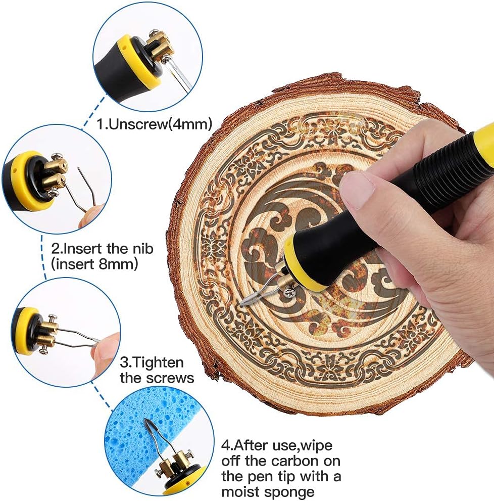 Professional Pyrography Tool Kit 60W Upgraded Wood Burning Kits with 20pcs Pyrography Wire Tips Digital Adjustable Pyrography Machine for Wood and Gourd（Duble Pen）