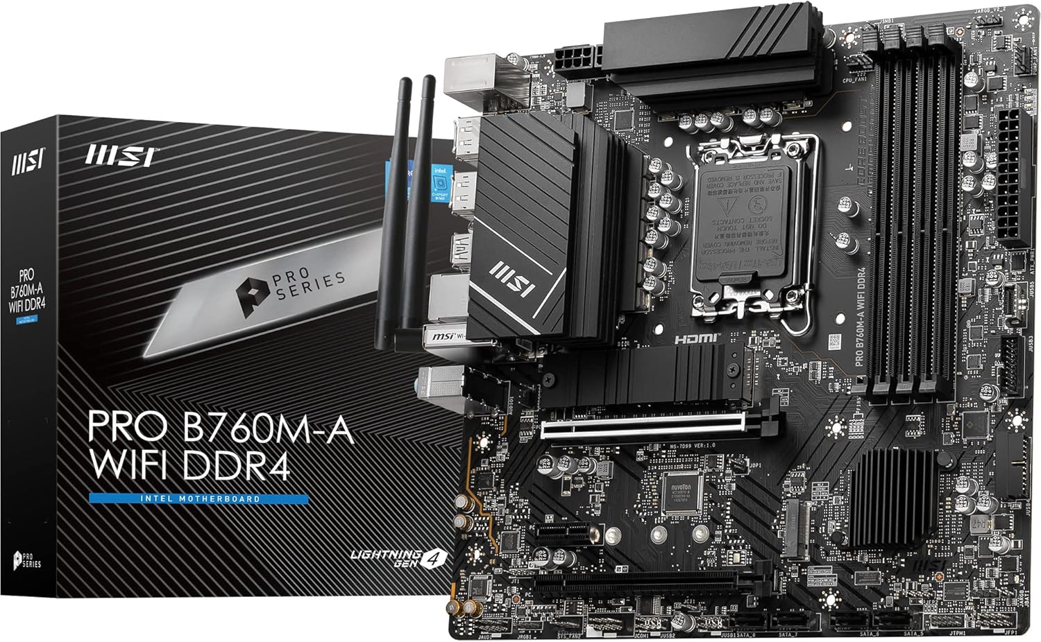 MSI PRO B760M-A WIFI DDR4 mATX Motherboard, 4x DDR4~128GB, 2x PCI-E x 16, 1x PCI-E x 1, 2x M.2, 4x SATA, 4x USB 3.2 , 2x USB 2.0