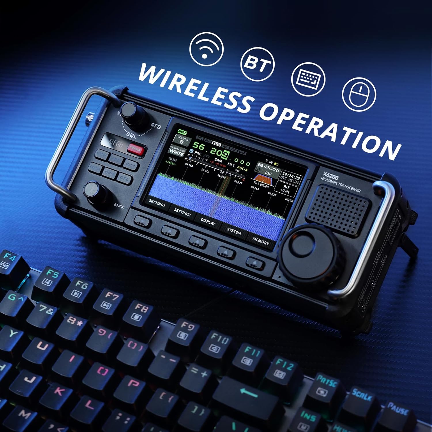 Xiegu X6200 HF Radio Transceiver, Portable HF/50MHz/WFM/AIR Receiver with RF Direct Sampling System, 3200mAh Replaceable Battery, 4" LCD Screen, Supports SSB/CW/AM/NFM/DIGI/WFM Modulations