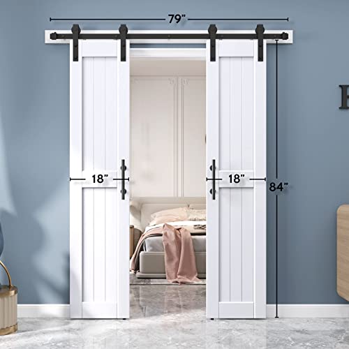 EaseLife 54 x 84 inch White Barn Door with 9FT Sliding Door Hardware Kit Included & Handle,Solid Wood Covered with Waterproof PVC Surface,DIY Assemblely,Easy Install,H-Frame,Fit 50-52in Wide Opening
