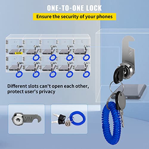 VEVOR Cell Phone Storage Locker, 20 Slots Acrylic Material with Door Locks and Keys, Wall-Mounted Cabinet Pocket Office Classroom Gym Box, Clear