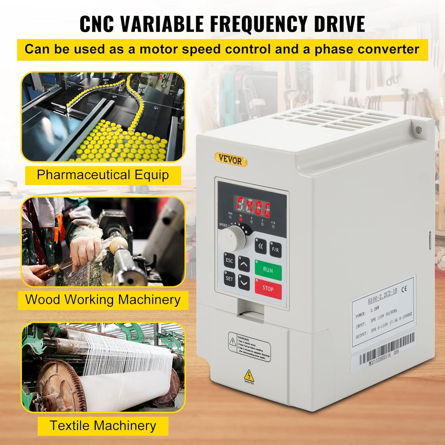 VEVOR VFD 4KW 220V 5.5HP, 1 or 3 Phase Input, 3 Phase Output Variable Frequency Drive, AC 17A 0~1000HZ CNC Motor Inverter Converter for Motor Speed (RS485)