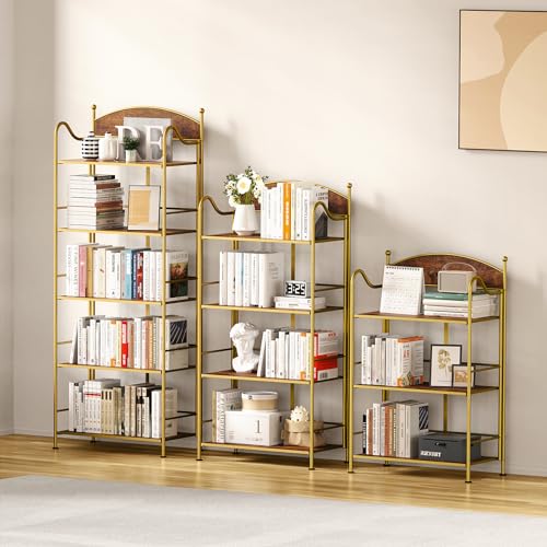 Folding Bookshelf No Assembly, 5 Shelf Black Folding Bookcase, Industrial Tall Metal Collapsible Corner Book Shelf with Storage Shelves for Bedroom, Living Room, Home Office Organization