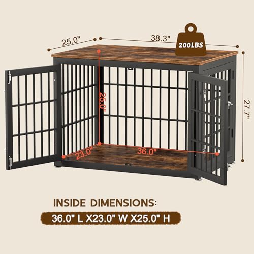 48 Inch Heavy Duty Dog Crate Furniture for Large Dogs, Decorative Pet House End Table, Extra Large Wooden Cage Kennel Furniture Indoor, Natural and White