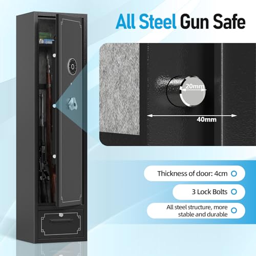 6 Gun Safe,Gun Safe for Rifles and Pistols,Gun Cabinet for Rifles and Shotguns with Drawer,Electronic Rifle Safe,Gun Safes & Cabinets with LED Light, Removable Shelf and Gun Rack (6-gun safe)