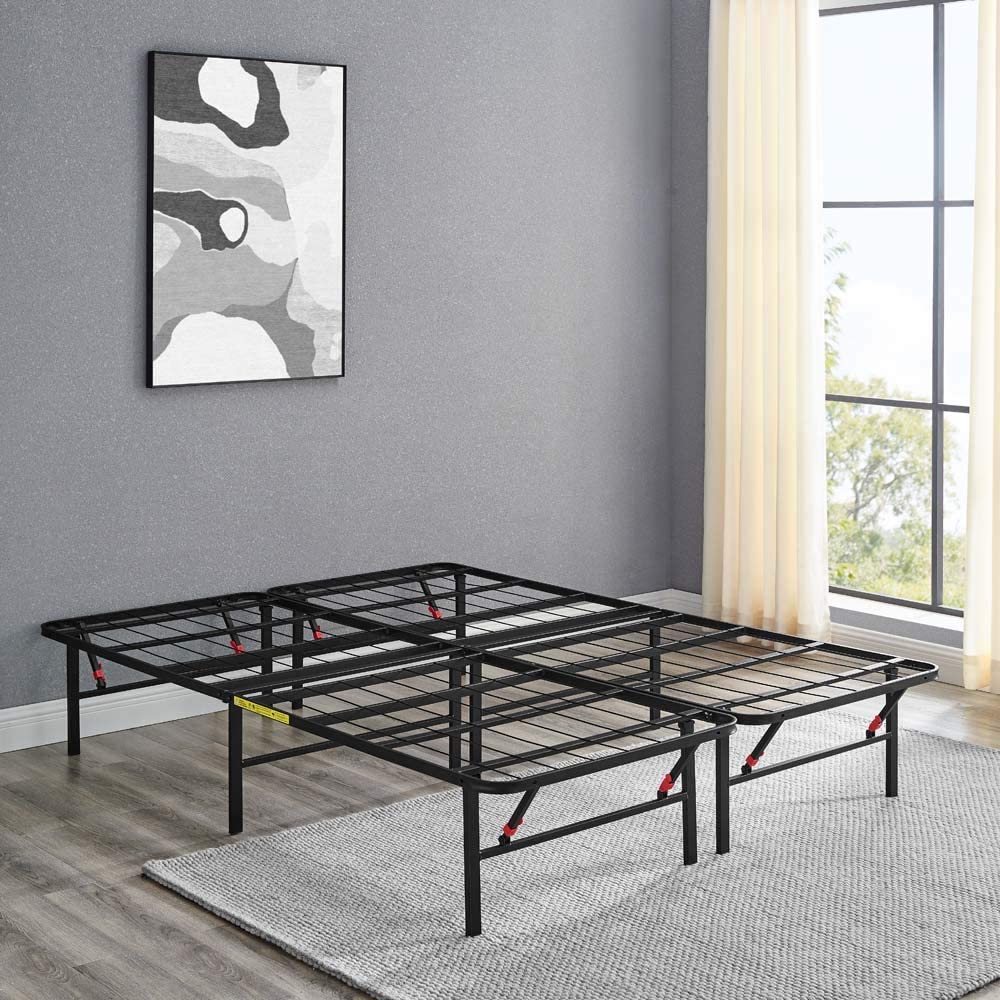 Foldable Metal Platform Bed Frame with Tool Free Setup 14 Inches High  Queen Black