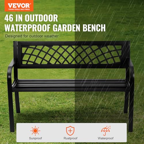 VEVOR 480 lbs Load Capacity, 38.8 inches Metal, Outdoor Backrest and Armrests, Patio Bench for Garden, Park, Yard, Front Porch, Metal-40 inch, Black