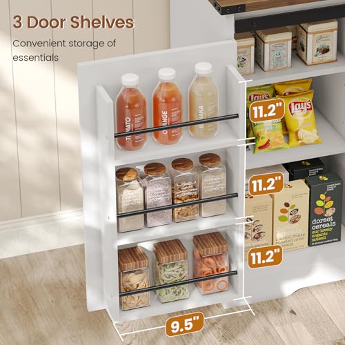Kitchen Pantry Cabinet, Farmhouse Kitchen Cabinet with Drawer, Sliding Barn Doors Storage Cabinets with Adjustable Shelves for Dining Room, White