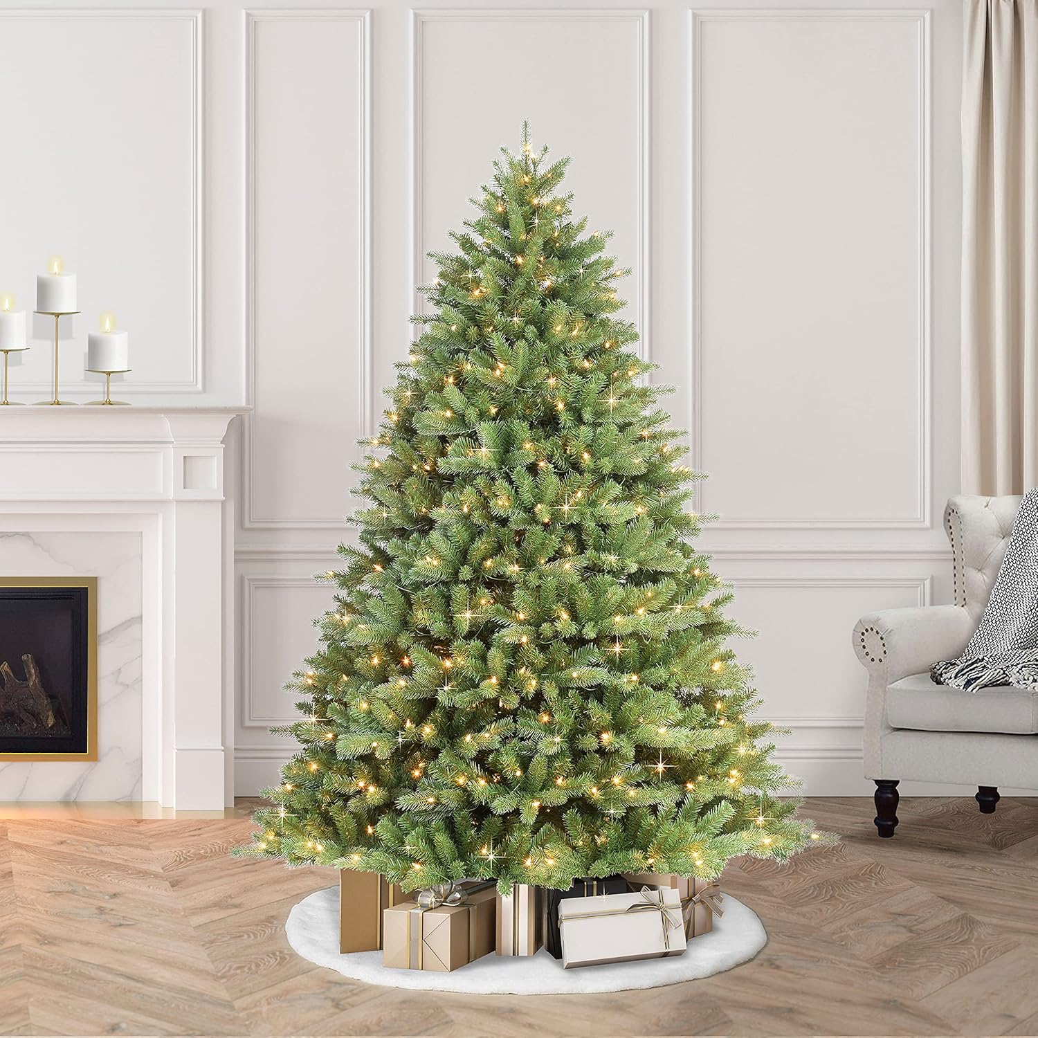 Puleo International 7.5 Foot Pre-Lit Premier Douglas Fir Artificial Christmas Tree with 800 UL Listed Clear Lights, Green