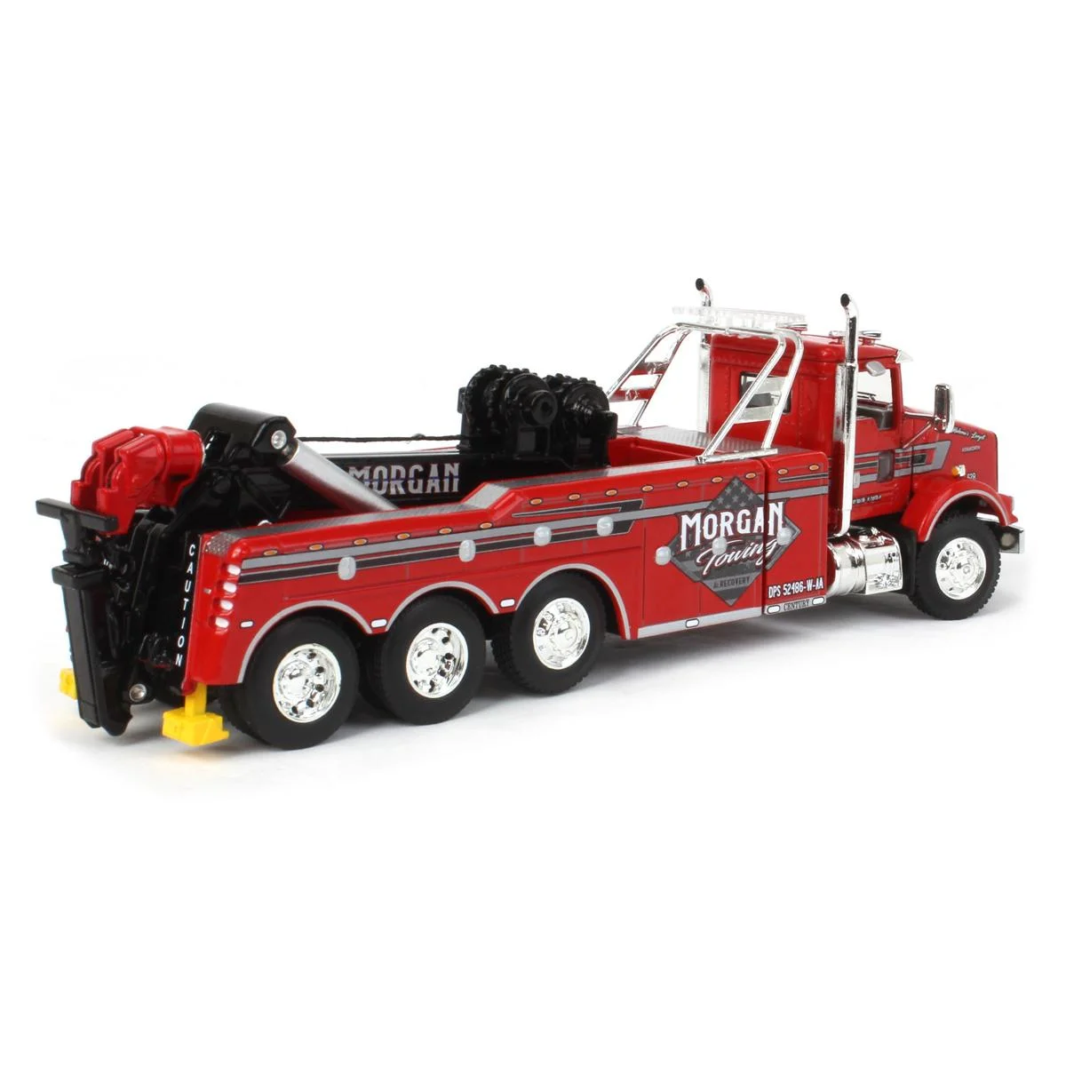 Kenworth T800 Day Cab Tow Truck with Miller Century 9055 Wrecker Red Morgan Towing  Recovery 1/64 Diecast Model by DCP/First Gear