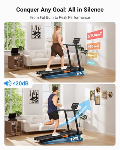 THERUN Treadmill with Incline, 3.0 HP Foldable Treadmills for Home, Brushless Motor Auto Incline Treadmill, 12 Level Adjustable, 300 LBS Capacity, Quiet Running