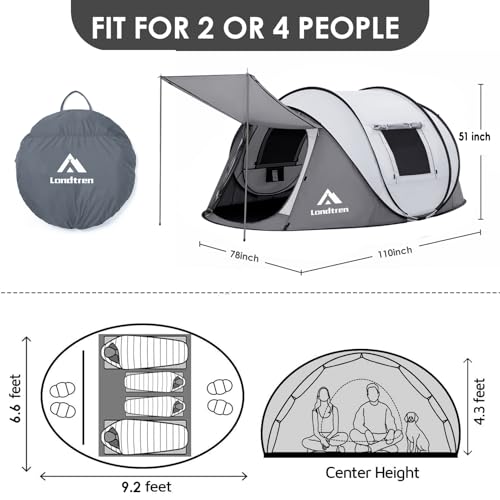 4 Person Easy Pop Up Tent Waterproof Automatic Setup 2 Doors-Instant Family Tents for Camping Hiking & Traveling