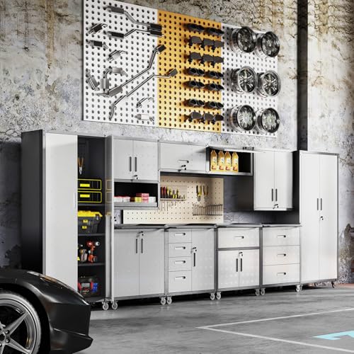 Garage Storage Cabinet Wall Cabinet with 2 Doors,Lockable Tool Cabinets Wall Mounted with Adjustale Shelves,Heavy Duty Steel Hanging Cabinets for Warehouse Kitchen Laundry,Assembly Required