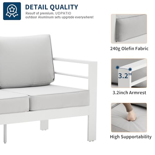 UDPATIO 8 Piece Aluminum Patio Furniture Set, Oversized Modern Outdoor Furniture Set with Olefin Fabric Cushion for Patio Deck Backyard, Dark Grey(with Waterproof Covers)