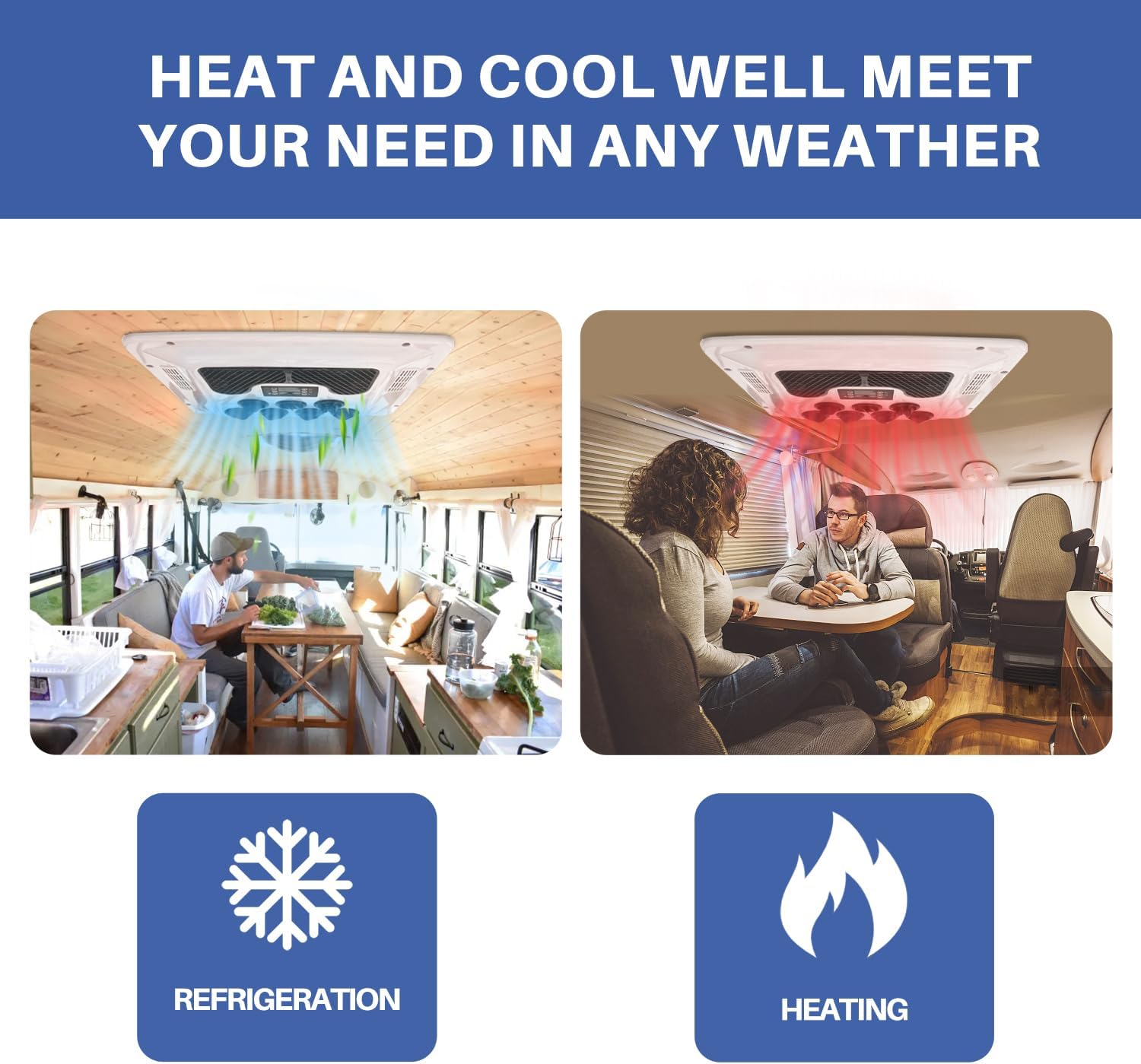 12V volt dc air conditioner Heat and Cool Electric Parking Rooftop rv Air Conditioner 8800BTU Motorhome Truck Trailer Camper Van 12V ac unit (DC 12V Heat & Cool)