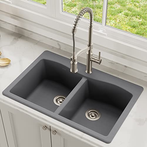 KRAUS Forteza™ 33” Dual Mount Single Bowl Granite Kitchen Sink in Black, KGD-54BLACK