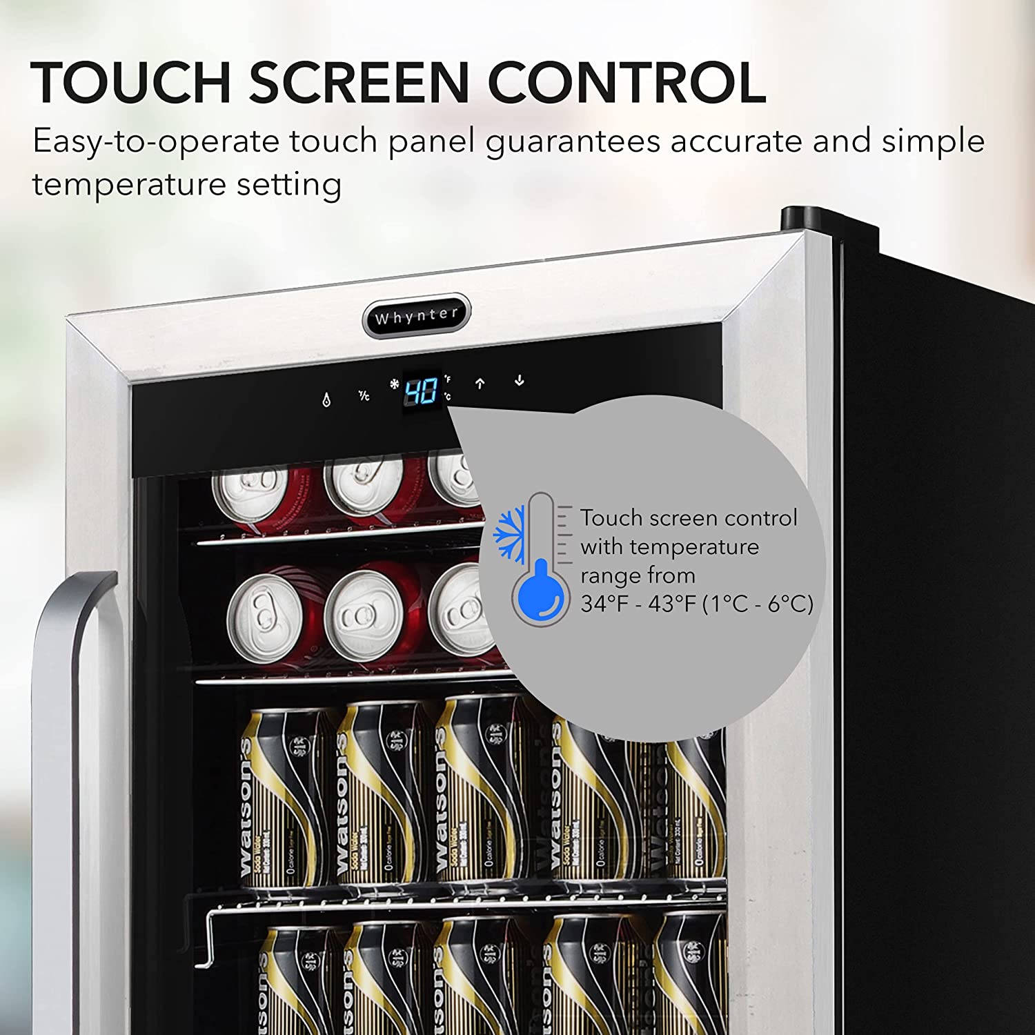 YONG BR-1211DS Beverage Refrigerator and Cooler, Mini Fridge with Glass Door, Lock, Digital Control and Internal Fan, 3.4 cu. ft, Stainless Steel