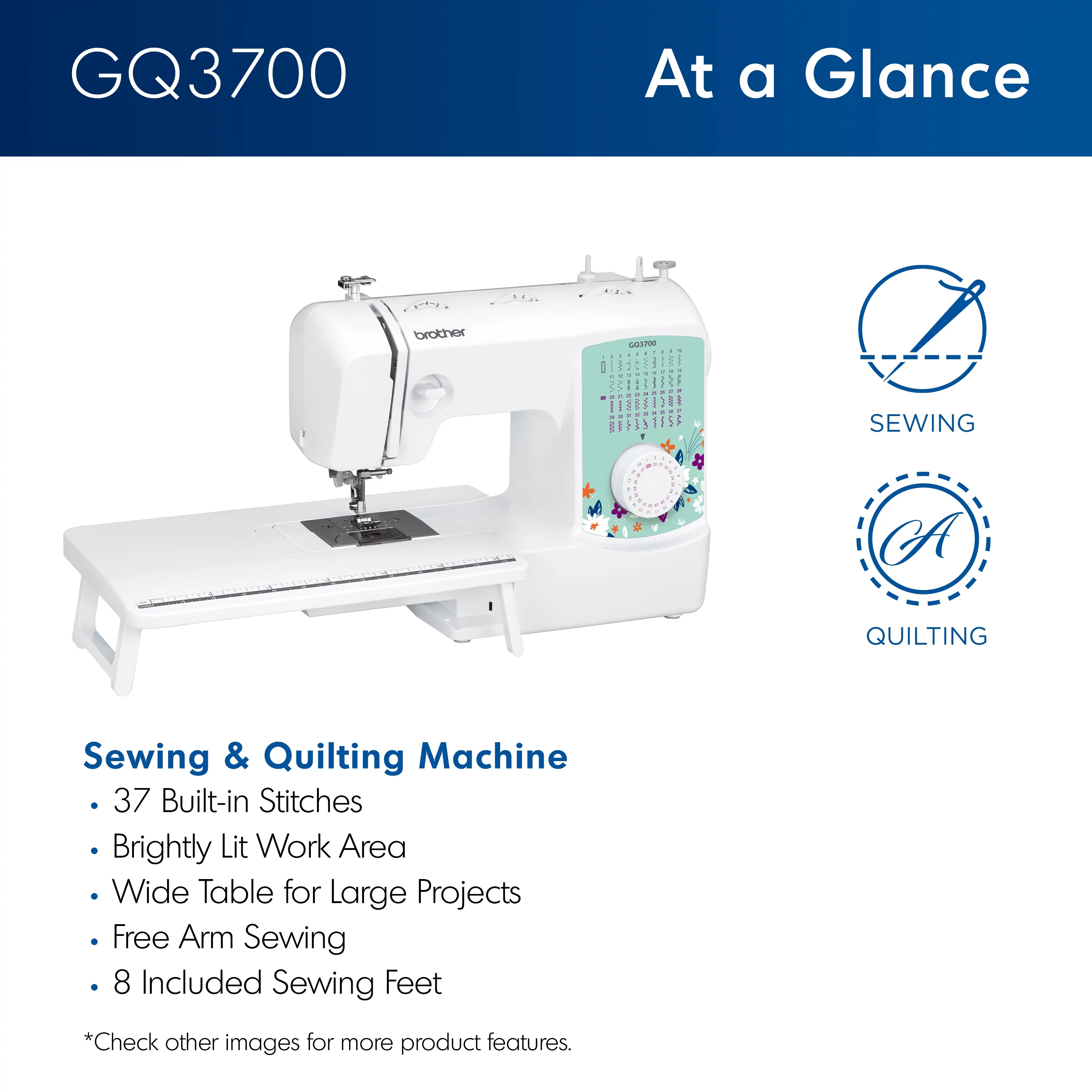 Brother GQ3700 Sewing & Quilting Machine with Built-in Stitches & Wide Table