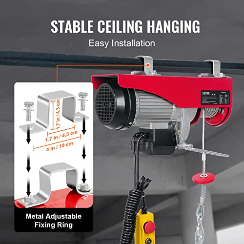 VEVOR Electric Hoist, 2200 lbs Lifting Capacity, 1600W 110V Electric Steel Wire Winch with Wireless Remote Control, 40ft Single Cable Lifting Height & Pure Copper Motor, for Garage Warehouse Factory