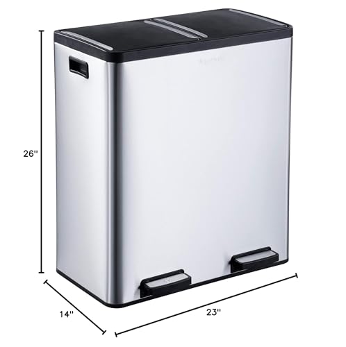 The Step N' Sort 18.5 Gallon Extra Large Capacity, Soft-Step, Dual Trash and Recycling Bin with Removable Inner Bins, Grey