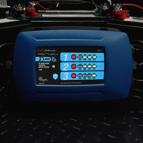 Schumacher Ship ‘n Shore SC1645 15A 12V Three-Bank On-Board Marine Sequential Battery Charger – for Lithium, Standard, AGM, and Deep-Cycle Batteries – Fully Automatic – Water Resistant