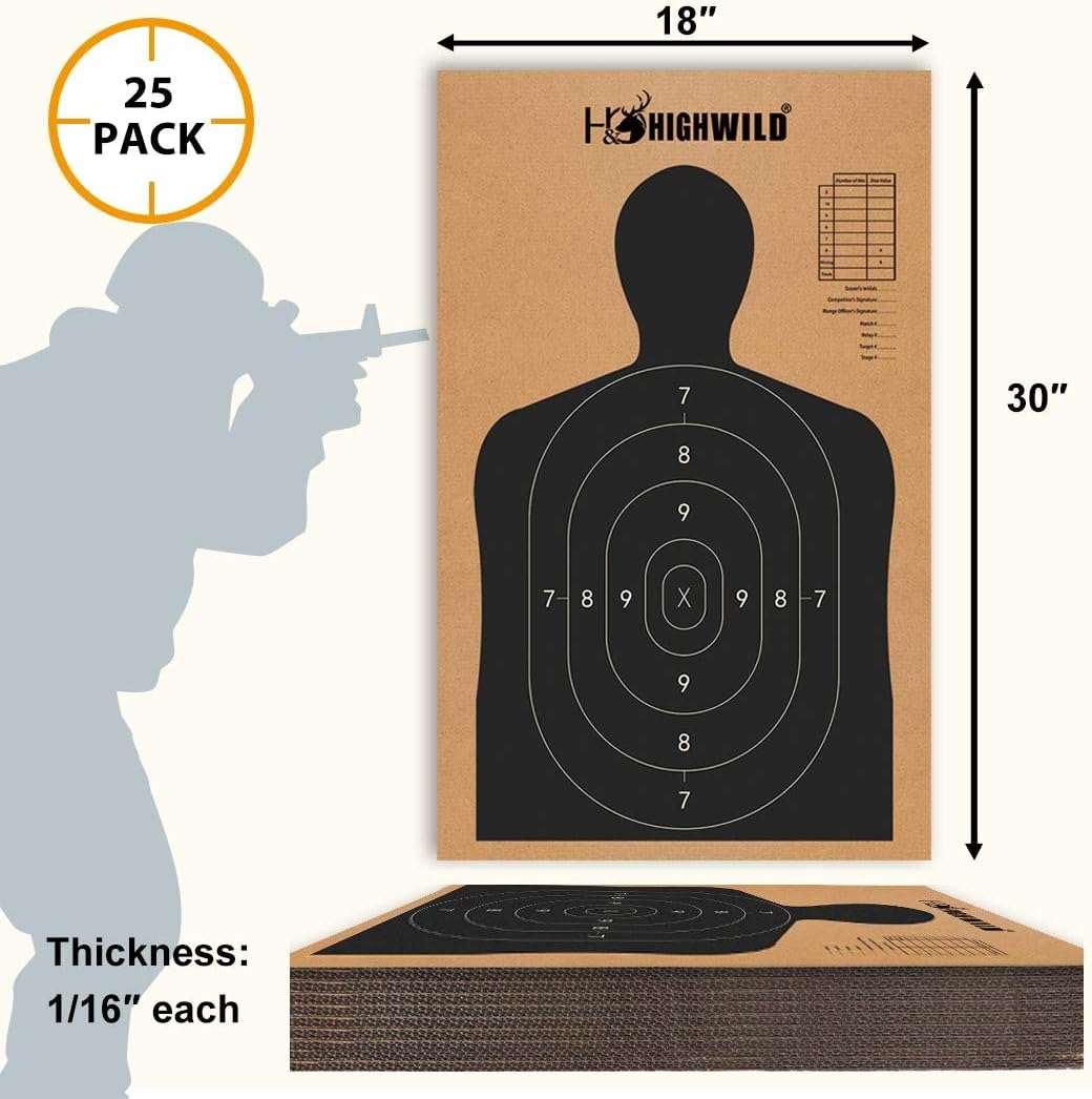 Highwild 18 X 30 Cardboard Targets for Shooting, Silhouette Paper Targets - ISPC/USPSA/IDPA (Pack of 25)