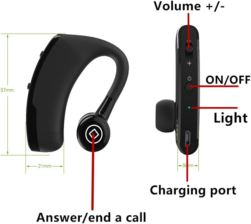 Bluetooth Headset Wireless Business Single earpiece Voice Answer in Ear Earbuds for Trucker Driving Running 10 Hour Battery Noise Cancelling Headphones