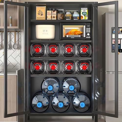 Display Cabinet with Glass Doors, 5 Tier Metal Storage Cabinet Curio Display Cabinet with Adjustable Shelves, Large Capacity Collectibles Toy Display Case for Living Room