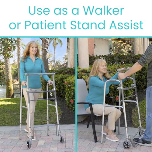 Vive Sit to Stand Walker - Rolling Stand Assist Walker for Seniors & Adults - Lightweight, Folding, Front 5" Wheels - Standing Roller for Elderly, Handicap - Collapsible for Transports