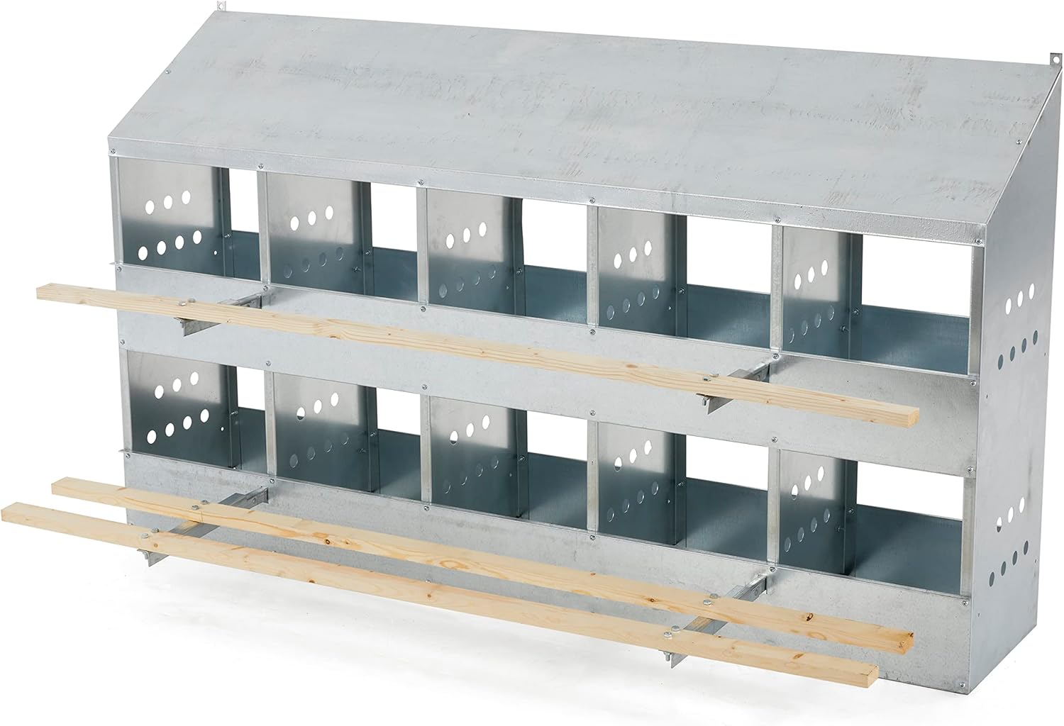 Brower 410B Galvanized Steel 10 Hole, 50 Bird Outdoor Poultry Nest Chicken Brooding Box with Hinged Folding Perches, Silver (4 Pack)