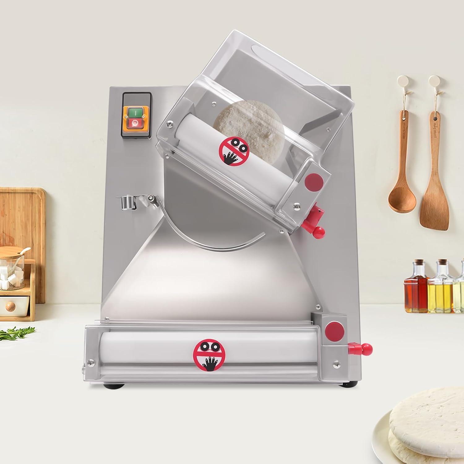 Commercial Pizza Dough Roller Sheeter, Max 12" Dough Roller Sheeter, Stainless Steel Dough Rolling Machine Adjustable Thickness, 370W Electric Pizza Dough Roller for Noodle, Bread and Pasta Maker