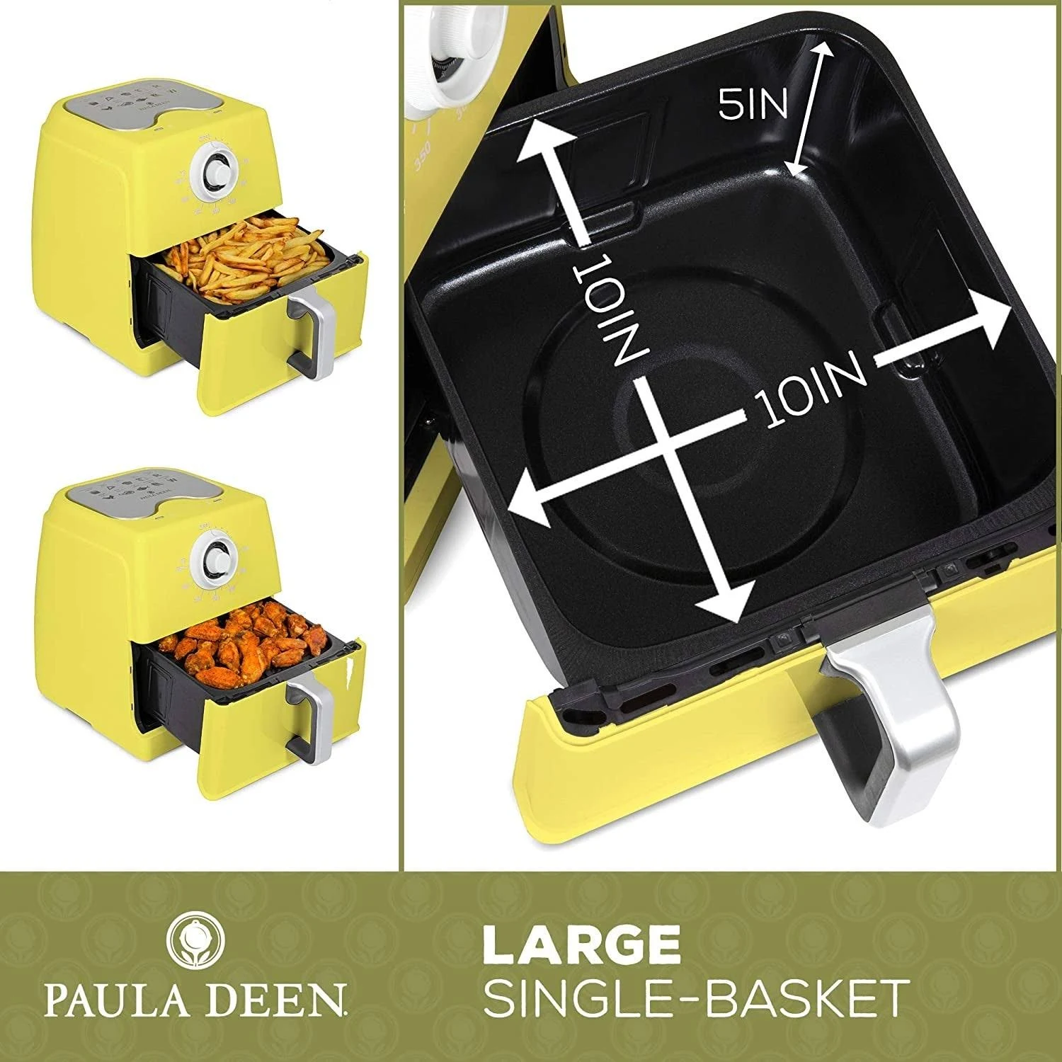 Paula Deen 8.5qt (1700 watt) Large Air Fryer, Rapid Air Circulation System, Square Single Basket System - Red