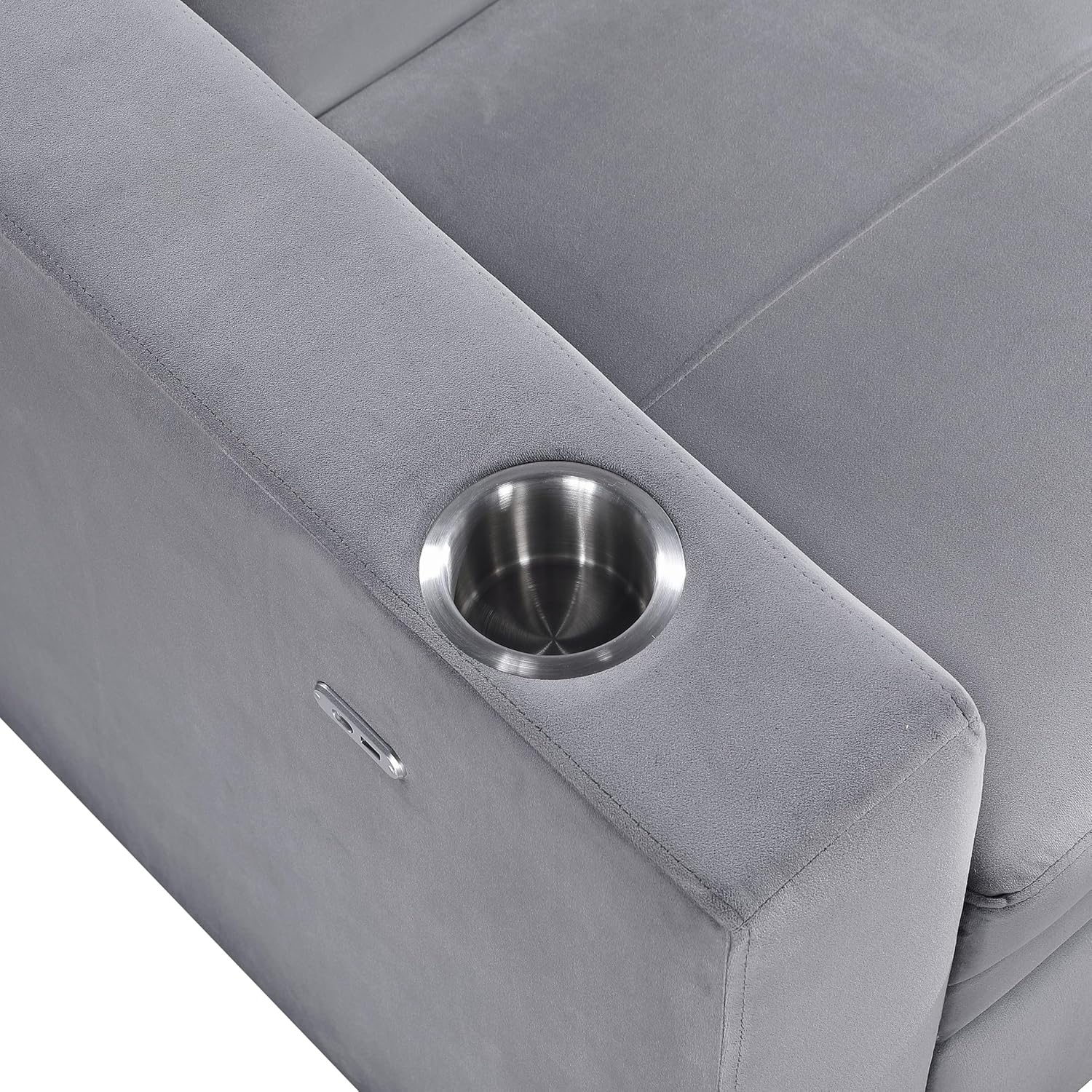 Lexicon Futon Sofa Bed, 83.5" Couch, Sleeper Sofa, Velvet Futon with Storage, Armrest, Two Cup Holders and USB Ports, Sofa Cama, Couches for Living Room and Bedroom, Grey