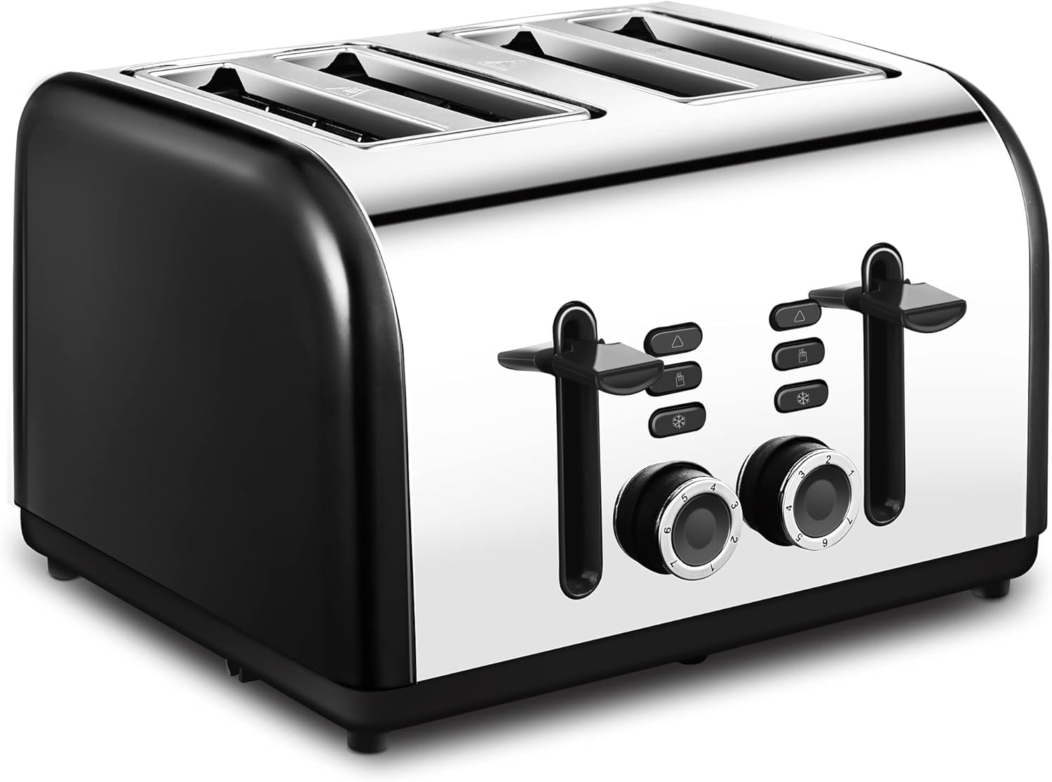 Toaster 4 Slice, CUSINAID Extra Wide Slots Black 4 Slice Toasters Stainless Steel with Reheat Defrost Cancel Function, 7-Shade Setting