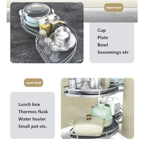 Kitchen Organizer Kitchen Cabinet Corner Pullout Storage Shelf Blind Corner Organizer Spice Bowl Rack Soft Close Corner Cabinet Fitting Height Adjustable,Left open-700mm (Left Open